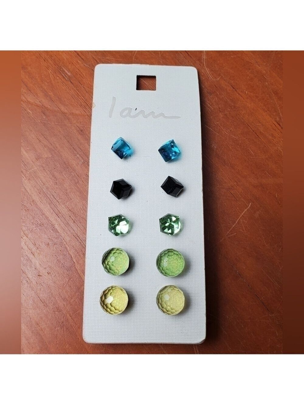NWT earrings, 5 pairs of studs, hues of green and blue